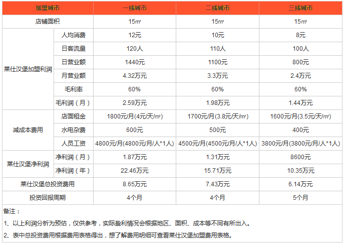 莱仕汉堡利润分析 莱仕汉堡利润分析