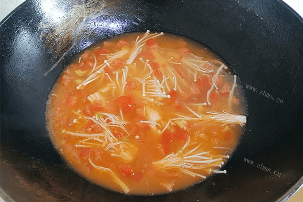 美极鲜极金针菇番茄虾滑汤，不需要配饭，大口吃虾滑就对了！第七步