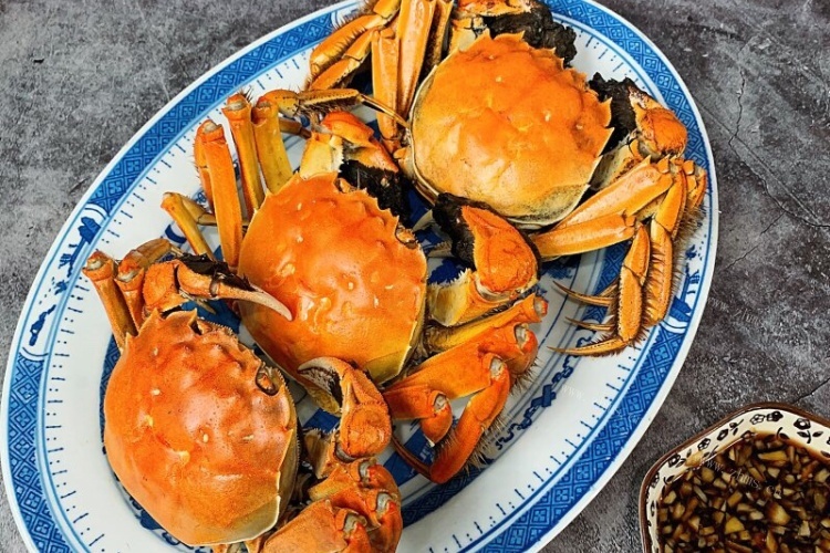 美味的蒸螃蟹，蟹肉香甜蟹黄醇香